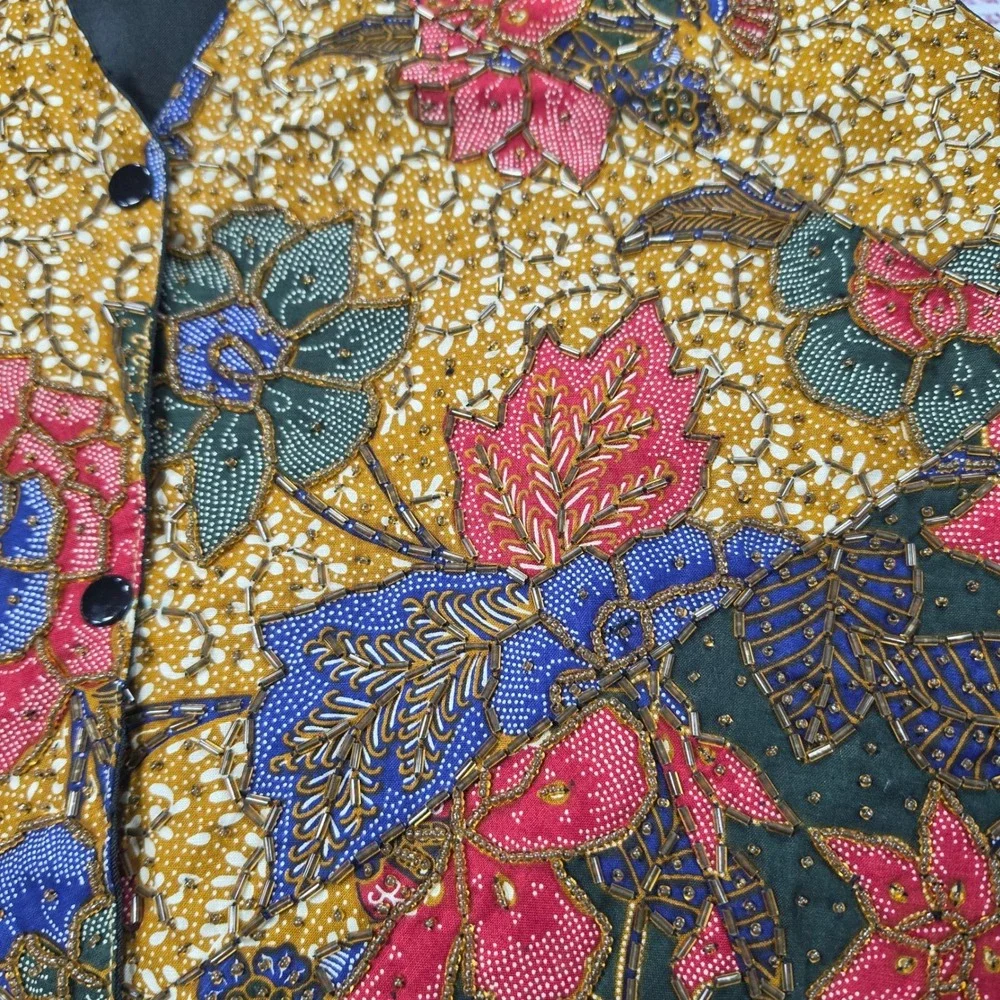 Ana Mori Vest Men One Size Multicolor Excellent Beaded Batik Floral Waistcoat